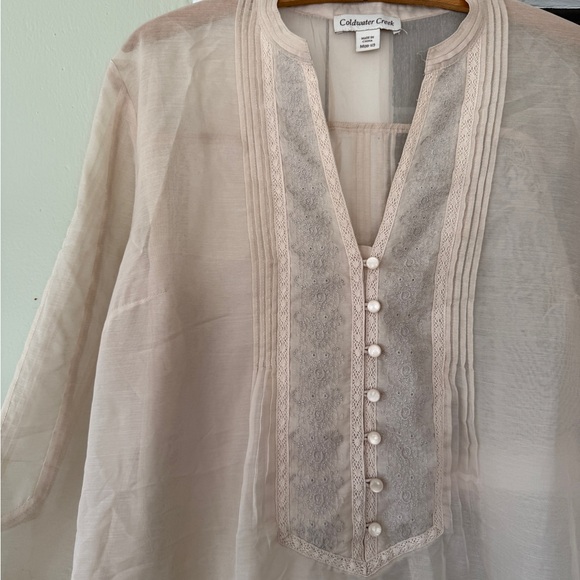 Coldwater Creek Sheer Ivory Tunic Blouse with Pearled Buttons - Picture 5 of 5